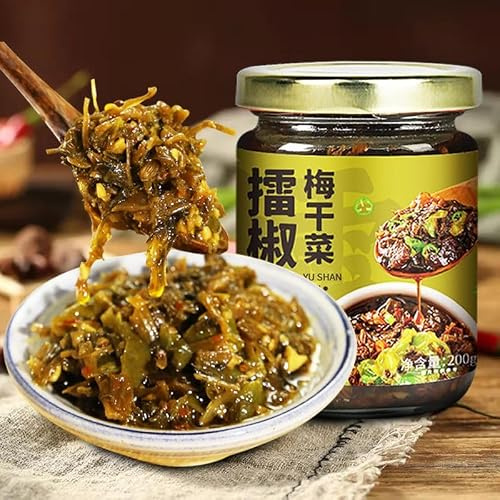 Green Pepper Meigan Cai,Dried Cabbage, Pickled Cabbage, Mixed Noodle Sauce, Condiments,Hot Pot Dip Sauce, Seasoning, Delicious Chinese Snack Gift (2cans)