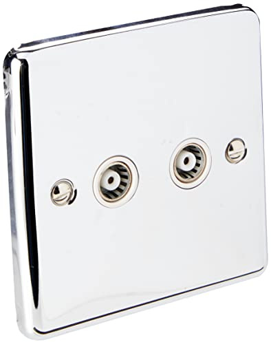 AET CPC2GTVWH 2 Gang Classical Chrome Polished TV Coaxial Female White Insert Socket