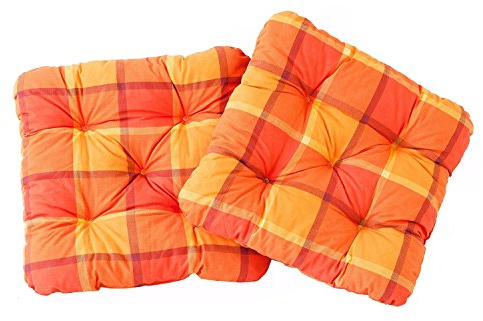 Ambientehome 2er Set Sitzkissen Sessel Evje, kariert orange, ca 50 x 50 x 8 cm, Polsterauflage