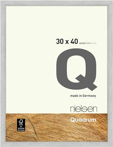 nielsen Bilderrahmen, 30 x 40 cm, Holz, Silber, Fotorahmen zum Aufhängen im Hoch- & Querformat, Echtglas, Quadrum