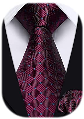 HISDERN Cravate et Mouchoir pour Hommes Cravates à Carreaux pour Mariage Fête Travail d'affaires Cravate Extra Longue Cadeaux pour Hommes