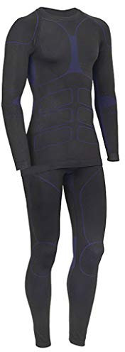 icefeld®: Sport-/ Ski-Thermo-Unterwäsche-Set für Herren Seamless (nahtfrei) in schwarz/blau L