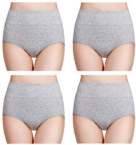 wirarpa Damen Unterhosen Baumwolle Slips Damen Hoher Taille Atmungsaktive Taillenslip Wochenbett Unterwäsche Mehrpack Größen 32-58, Grau, Medium (38/40)