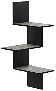 Furinno Rossi Modernes schwebendes 3-stufiges Wand-Eckregal, Französische Eiche/Schwarz