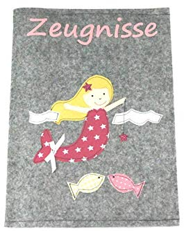 Zeugnismappe mit Namen - Meerjungfrau - personalisierbar für Mädchen - Filz A4