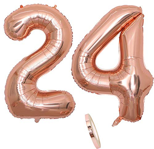 2 Luftballons Zahl 24, Nummer 24 Luftballon Rosegold Mädchen,40 Aufblasbar Helium Folienballon Roségold Ballons Figuren,Riesen ballon für Geburtstag Party Dekoration, Abschlussball (xxxl 100cm)