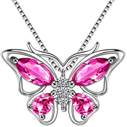 Aurora Tears 925 Sterling Silver Crystal Butterfly Necklaces July Birthstone Red Ruby Animals Pendant Jewelry Gifts for Women and Girls DP0013R