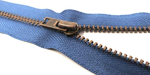 YKK nicht teilbarer Reißverschluss mit Zipper aus Metall in antik Gold 839 Jeansblau 18 cm