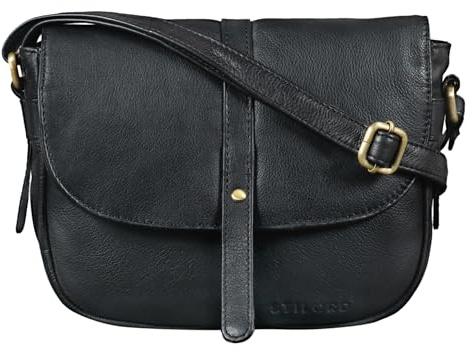 STILORD Clara Kleine Umhängetasche Frauen Leder Vintage Handtasche zum Ausgehen Klassische Abendtasche Partytasche Freizeittasche Echtleder Farbe:schwarz