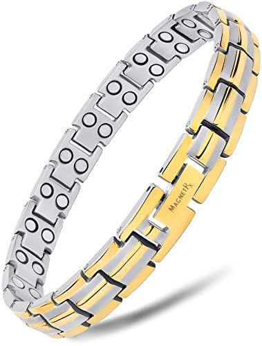 MagnetRX® Ultrastarkes Titan Magnetarmband für Damen – Magnet Armbänder für Frauen – Magnetisches Titan Armband Längenverstellbar mit Größenbestimmungswerkzeug, Damen Armbänder (Silber & Gold)