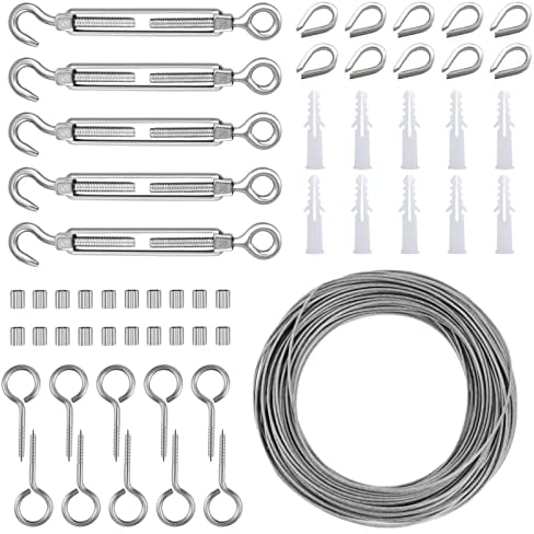 HSEAMALL Gartenzaun-Geländer-Set, PVC-beschichtet, robustes Edelstahl-Drahtseil-Kabel, 30 m, Schlüsselschraube, Spannschloss, Siebhaken