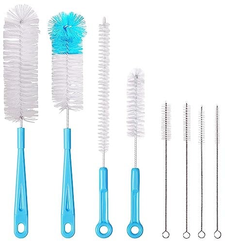 Vicloon Flaschenbürsten, 8 Stück Langer Griff Reinigungsbürste, Flasche Reinigungsbürsten, Lange Bürsten mit Nylonborsten, 4*Lange Reinigungsbürste und 4*Schlauchbürste, für Babyflaschen, Glas