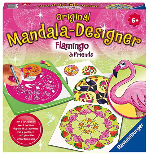 Ravensburger Mandala Designer Flamingo & Friends 28518, Zeichnen Lernen für Kinder ab 6 Jahren, Set mit Mandala-Schablonen für farbenfrohe Mandalas