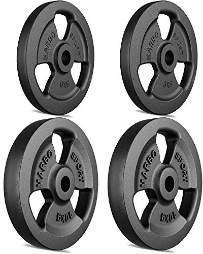 Marbo Sport Tri-Grip Hantelscheiben-Set Kier aus Gusseisen, Gewichte mit Aufnahme Ø31 mm, 2 x 5 kg + 2 x 10 kg (Gesamtgewicht 30 kg)