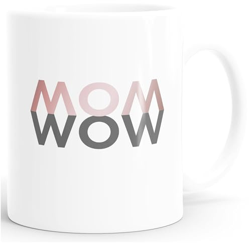 SpecialMe® Kaffee-Tasse mom wow Wortspiel Geschenk Muttertag Weihnachten Ostern Dankeschön Geschenk Weiss Keramik-Tasse
