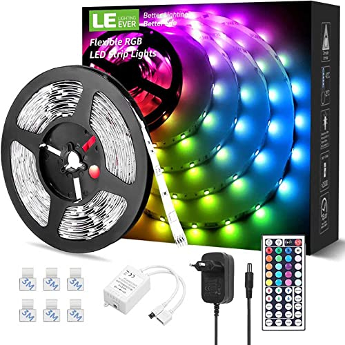 LE 5M RGB LED Streifen Set, 5050 SMD Strip, 24V, Selbstklebend Strips, Flexibel Band, Leiste, Lichtband IP20, Netzteil und Controller enthalten