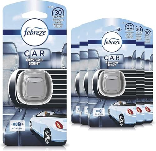 Febreze Car Clip Air Freshener, Odour Eliminator, New Car Scent, 6 Count