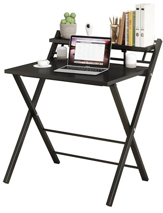 Panana Foldable Computer Desk 2 Tier Portable Space Saving Laptop PC Workstation Table Home Office Study Gaming Office W 80 x D 50 x H 74cm (Black)