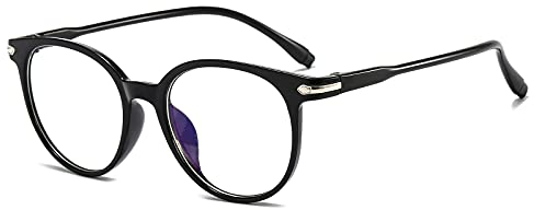 Suertree Blaulichtfilter Myopia Brille Leichte Kurzsichtigkeit Brille Scharnier Mode Distanz Brille für Damen Herren Rund Schwarz -4.0