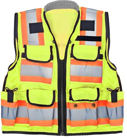 AdirPro Surveyor Safety Vest with Pockets - High visibility Reflective Construction Vest, Yellow, Medium