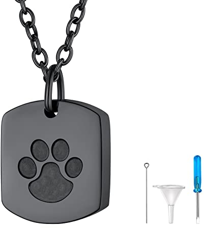 FindChic Memorial Urne Halskette für Asche/Öl Edelstahl Welpen-Fußabdrücke Urne Anhänger zum befüllen Erinnerungen Asche Schmuck mit Trichter Füllen Kit Schwarz