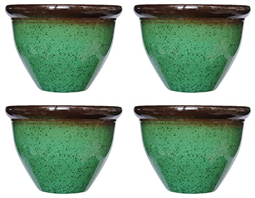 simpa Speckle Glaze Effect Plastic Planter Pots - GREEN, Set of 4 Pots - 22cm (H) x 30.5cm Diameter