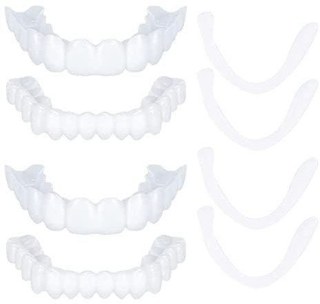 2 Pairs Instant Veneers Dentures Fake Teeth Braces Whitening Cosmetic Tooth Covering Snap on Smile Teeth Top and Bottom Clip in Veneers Teeth Temporary Upper and Lower False Teeth for Men and Women