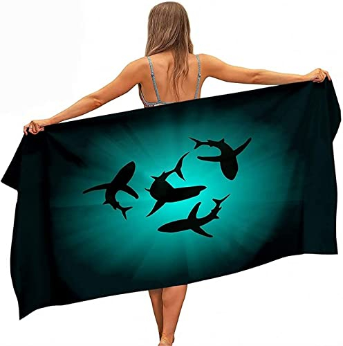 XLYYDS Mikrofaser Strandtuch Hai Groß 100x200 cm für Erwachsene, 3D Strandhandtuch Interessant Weiches Leicht Schnelltrocknend Sandfreies StrandtüCher für Strand Schwimmen