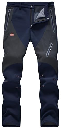Rdruko Men's Thermal Fleece Trousers Winter Warm Waterproof Windproof Outdoor Work Camping Hiking Fishing Skiing Pants Navy Blue 34