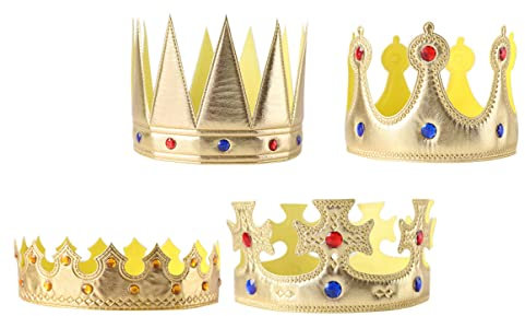 Toyvian 4PCS Gold Royal King Crown Plastik