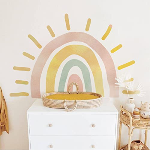 astrkiz riesiger Wandtattoo Sonne 112x74cm Selbstklebend Wandaufkleber Boho sonne aufkleber groß Wandsticker Sonne Wandtattoo für Kinder Mädchen Junge Kinderzimmer Babyzimmer, Boho Regenbogen & Sonne