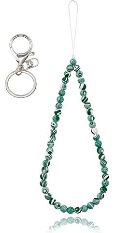 BEEFLYING Dragonnes synthétiques de Longe de téléphone de Pierre gemme de Malachite Pierre Téléphone Pendentifs Corde de Longe Anti-Perte pour Porte-clés Accessoires de Suspension de téléphone