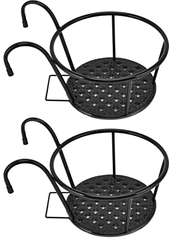 KENANLAN Macetas colgantes de barandilla, paquete de 2 estantes de hierro para plantas en maceta, soporte para macetas, soporte de metal para interiores y exteriores, para patio, balcón, porche
