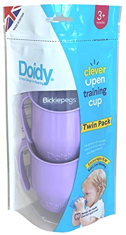 Doidy Cup Free Flow – Lot de 2 gobelets d'apprentissage sans valve ni bec, gobelet ouvert avec poignées pour boire facilement, sans BPA, 200 ml, lilas