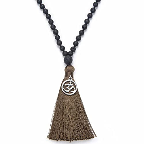 oasymala 108 Mala-Perlen-Quasten-Halskette, beruhigende Meditation, spirituelle Mala-Halskette, Erdung, spirituelle OM-Halskette (Schwarzer Lavastein (Black Lava Stone))