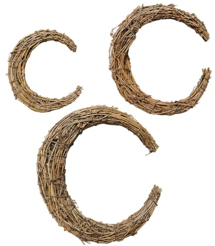NOLITOY 6 pièces Couronne en rotin en Forme de Lune, Guirlande de Fleurs de Branche de Vigne Vintage à Faire soi-même, décoration Murale Suspendue pour Porte d'entrée, Fournitures de fête de Mariage