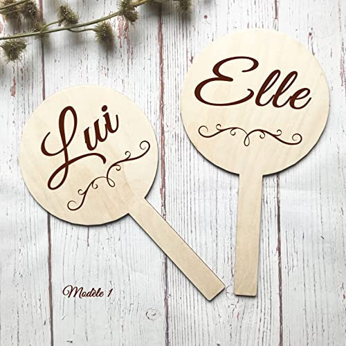 Jeu de mariage - Pancarte elle/lui - inclus fiche de + de 60 questions - fabrication française