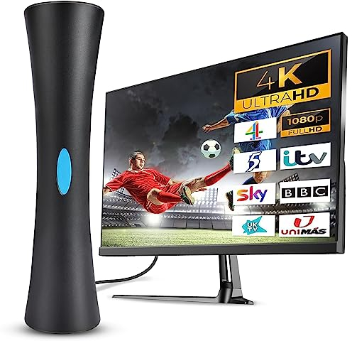 AXFEE Antena TV, Antena de Televisión Portátil Interior/Exteriores, 4K UHD 1080P Antena Digital HD, Receptor de TV de Alta Ganancia, Cable 5m, Recepción de 360° Antena y 200 Millas de Largo Alcance