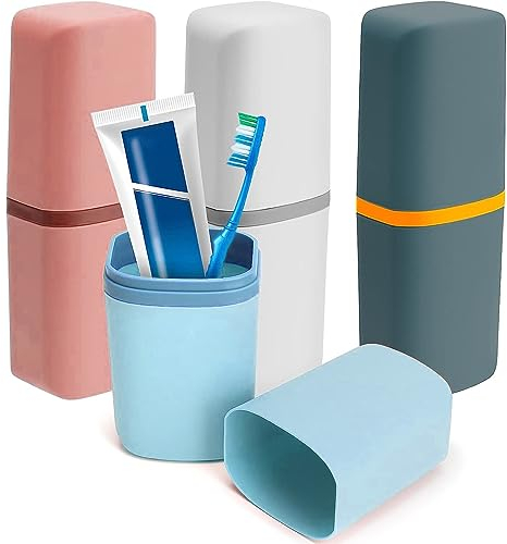 Reise Zahnputzbecher,4 Stück,Zahnbürsten Etui,Kunststoff Zahnbürsten Etui Reise Set,Tragbar Zahnputzbecher Reisen,Zahnbürstenbehälter,Tragbare Zahnputzbecher Reisen für Reisen Zuhause Geschäftsreisen