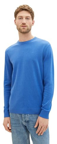 TOM TAILOR Herren Basic Crewneck Pullover aus Baumwolle, 34761 - Sure Blue Melange, M