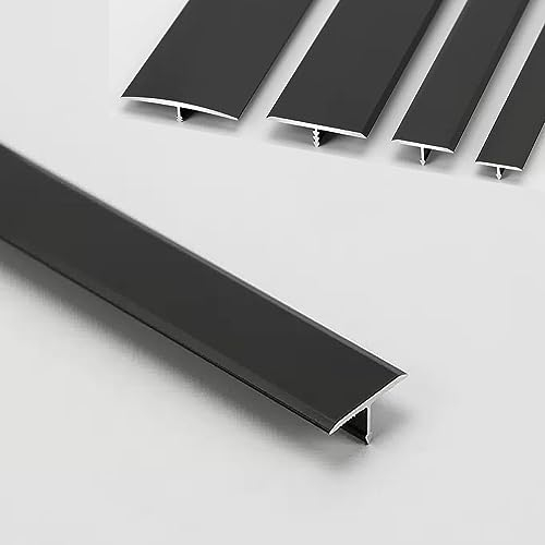 EMISOO T-förmige Bodenleiste Übergangsprofil, 4cm Übergangsstreifen Für Holzböden, Schwarz Silber Gold Boden Ausgleichsprofil, Vinyl Bodennahtabdeckung Türleisten Aus Aluminium (Color : Black, Size