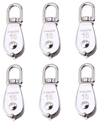 Mobestech 6pcs Block and Tackle Pulley Wheel Marine Grade Stainless Steel Fishing Net Hoist Rope Pulley Nylon Sleeve for Kayak Anchor