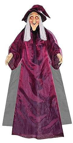 MagiDeal Hängende animierte Hexen-Halloween-Dekoration, gruselige Geräusche, langlebig, mit blinkenden roten Augen für Halloween im Freien, Rasen, Hof,