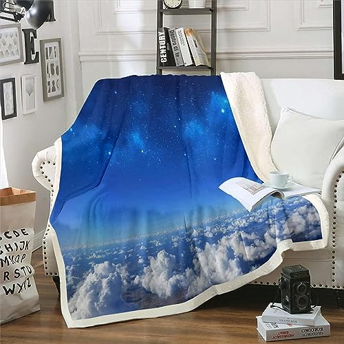 Flauschige Decke Für Kinderautos Blauer Himmel, Weiße Wolken, Sternenhimmel, Landschaft Fleece-Überwurfdecke Für Weiche Kinderbetten – Sherpa-Decke, Raumdekoration, Plüschdecke 180 X 200 cm - Für Cam