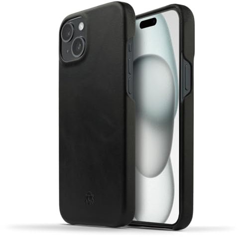 NOVADA Genuine Leather Case for iPhone 15 Plus - Compatible with MagSafe - Black