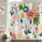 Hnmdmyi Duschvorhang Boho Blumen 240x180, Böhmische Blumen Tropische Blätter Bunte Badewanne Vorhang Abstrakt Mid Century Modern Ästhetische Kunst Wasserdicht Polyester Stoff Waschbar Badevorhang