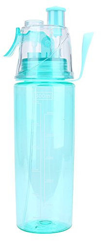 Dual Outlets Water Bottle, 600ml Spray Head Anti Leak Drink Bottle Clear Plastic Portable Bottle Squeeze Cup for Outdoor Cycling Camping Running (Blue)