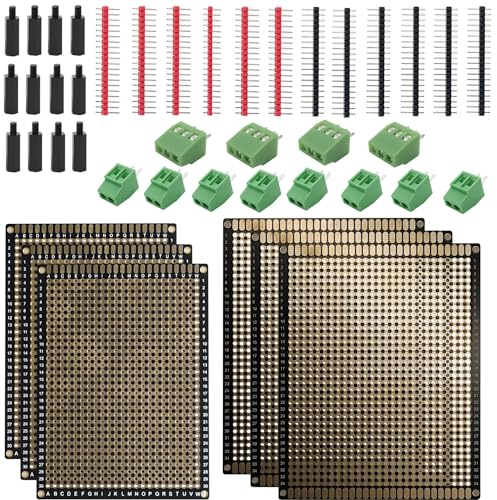 Treedix Prototype Board Solderable Breadboard with Screw Terminals, High-quality Printed Circuit Boards with Grid and Double Gold-plated for DIY Solder Bridges, Electronic Project (3+3)