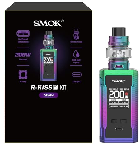 SMOK R-Kiss 2 Vape Kit 200W mit TFV18 Mini Tank 6.5ml Dual 18650 Batterien (Nicht Enthalten) IQ-S Chip Typ-C Schnellladung Kompatibel mit V18 Mini Coils Ohne Nikotin 7-Farbig
