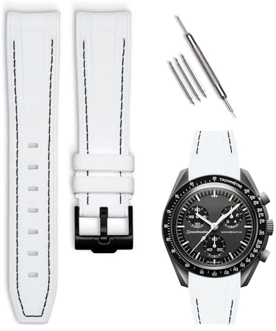 HORACE Omega x Swatch MoonSwatch compatible rubber watch strap 20mm (White - Black stitching)